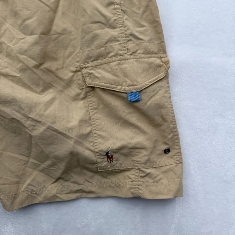Polo Ralph Lauren Shorts Mens L Beige Swim Trunks Cargo Pocket Elastic Waist